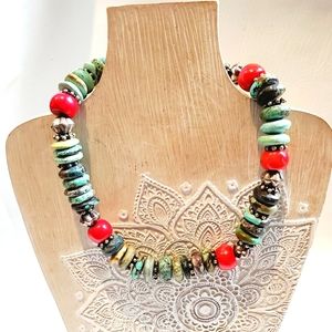 Paige Wallace Turquoise Coral Sterling Necklace